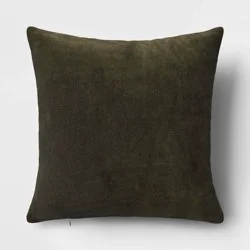 Washed Cotton Velvet Square Throw Pillow Green - Threshold™: Indoor Decorative Cushion, Zippered Cover, Polyester Fill