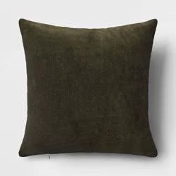 Washed Cotton Velvet Square Throw Pillow Green - Threshold™: Indoor Decorative Cushion, Zippered Cover, Polyester Fill