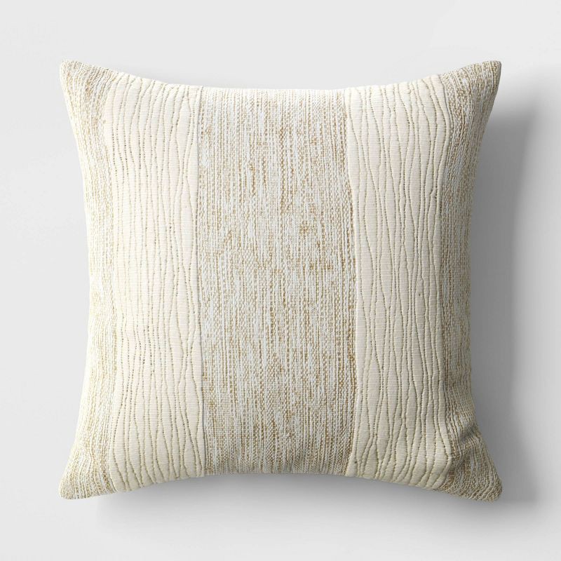 slide 1 of 4, Oversized Chunky Textured Cotton Blend Striped Square Throw Pillow Beige - Threshold™: Indoor Comfort Accent, Polyester Fill, 1 ct