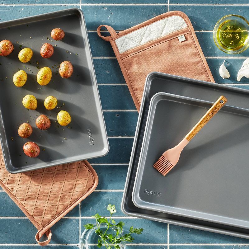 slide 2 of 4, 3pc Nonstick Baking Sheet Set Gray - Figmint™: Kitchen Bakeware, Includes 9x13" & 10x15" Cookie Sheets, Dishwasher-Safe, 3 ct