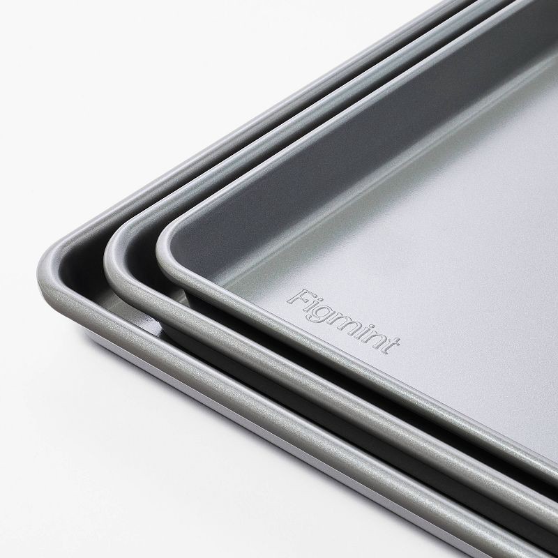 slide 3 of 4, 3pc Nonstick Baking Sheet Set Gray - Figmint™: Kitchen Bakeware, Includes 9x13" & 10x15" Cookie Sheets, Dishwasher-Safe, 3 ct