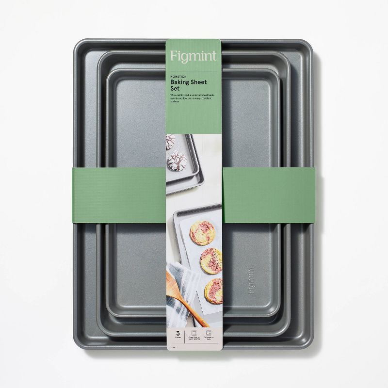 slide 4 of 4, 3pc Nonstick Baking Sheet Set Gray - Figmint™, 3 ct