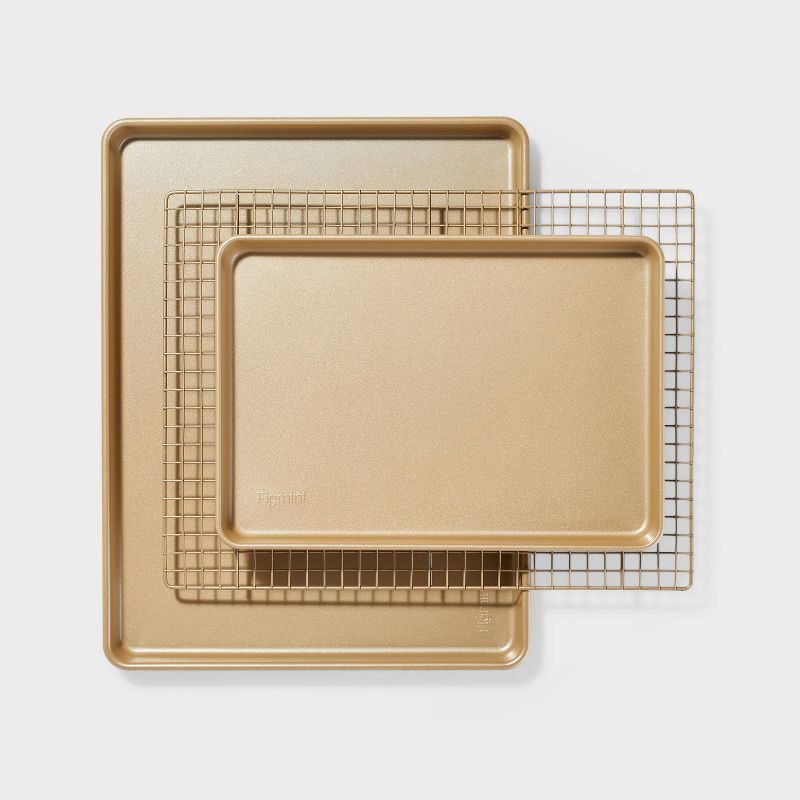 slide 2 of 7, 8pc Nonstick Bakeware Set Gold - Figmint™: Figmint Kitchen Baking Set, Includes Baking Pan & Cooling Rack, 8 ct