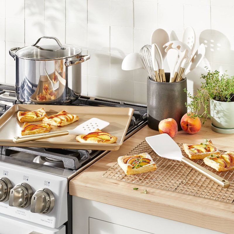 slide 2 of 4, 2pc Nonstick Baking Sheet and Cooling Rack Set Gold - Figmint™: Wire Rack Baking, Oven-Safe, Dishwasher-Safe, 2 ct