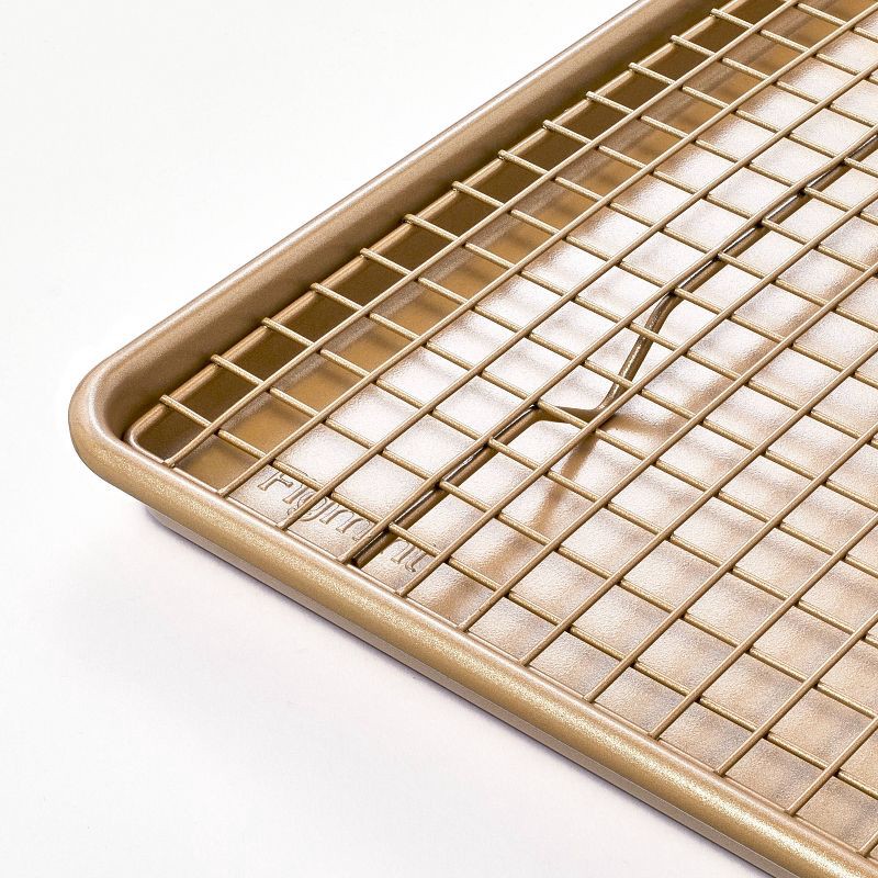 slide 3 of 4, 2pc Nonstick Baking Sheet and Cooling Rack Set Gold - Figmint™: Wire Rack Baking, Oven-Safe, Dishwasher-Safe, 2 ct