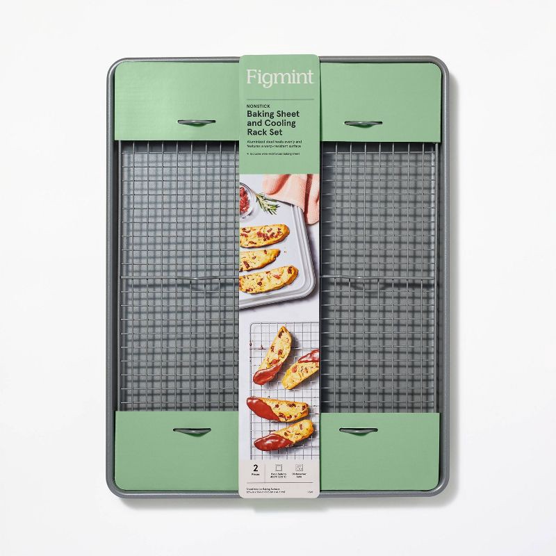 slide 4 of 5, 2pc Nonstick Baking Sheet and Cooling Rack Set Gray - Figmint™: Wire Rack, Oven Safe, Dishwasher Safe, Kitchen Bakeware, 2 ct