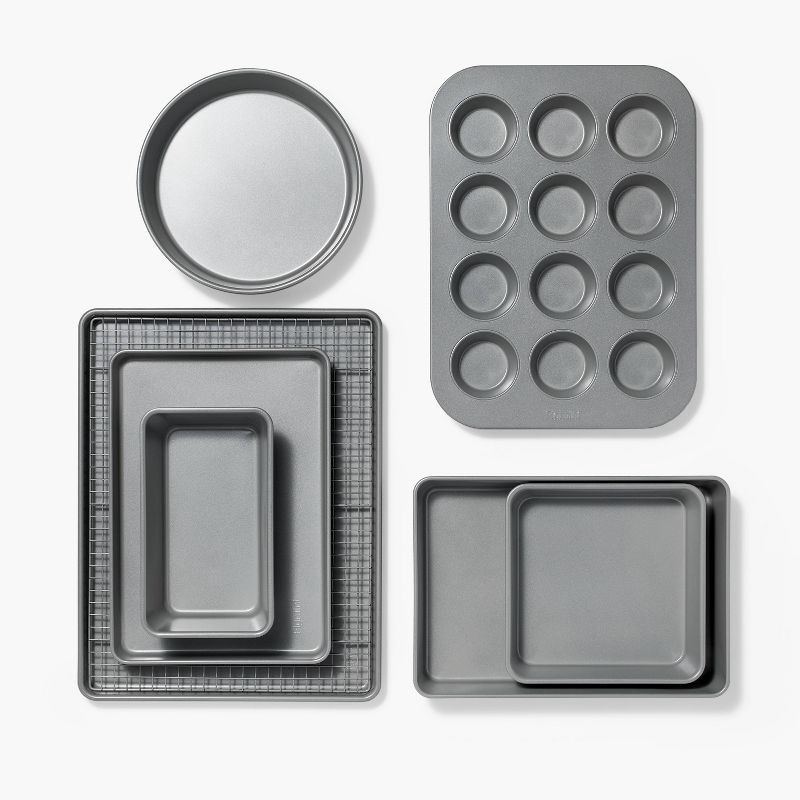 slide 1 of 8, 8pc Nonstick Bakeware Set Gray - Figmint™: Figmint Kitchen Baking Set, PTFE-Free, Oven & Dishwasher Safe, 450°F Limit, 8 ct
