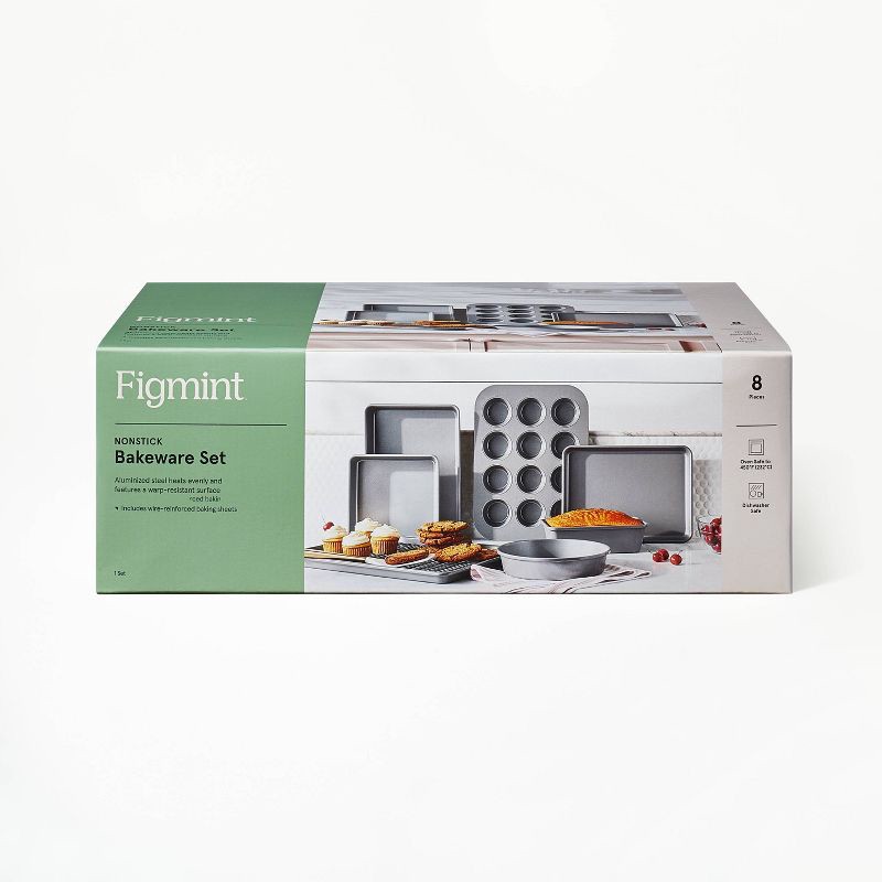 slide 6 of 8, 8pc Nonstick Bakeware Set Gray - Figmint™: Figmint Kitchen Baking Set, PTFE-Free, Oven & Dishwasher Safe, 450°F Limit, 8 ct