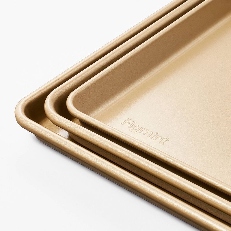 slide 3 of 5, 3pc Nonstick Baking Sheet Set Gold - Figmint™, 3 ct