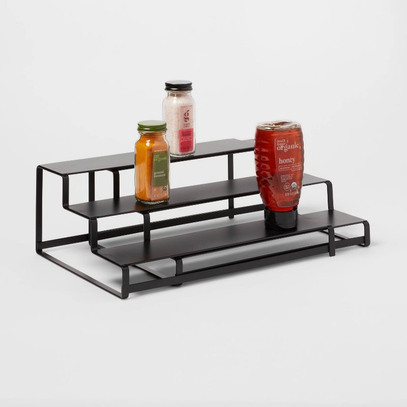 slide 3 of 3, 3-Tier Metal Expandable Spice Rack with Powder Coated Finish Black - Brightroom™: Kitchen Organizer, Iron, 14" Width, 1 ct
