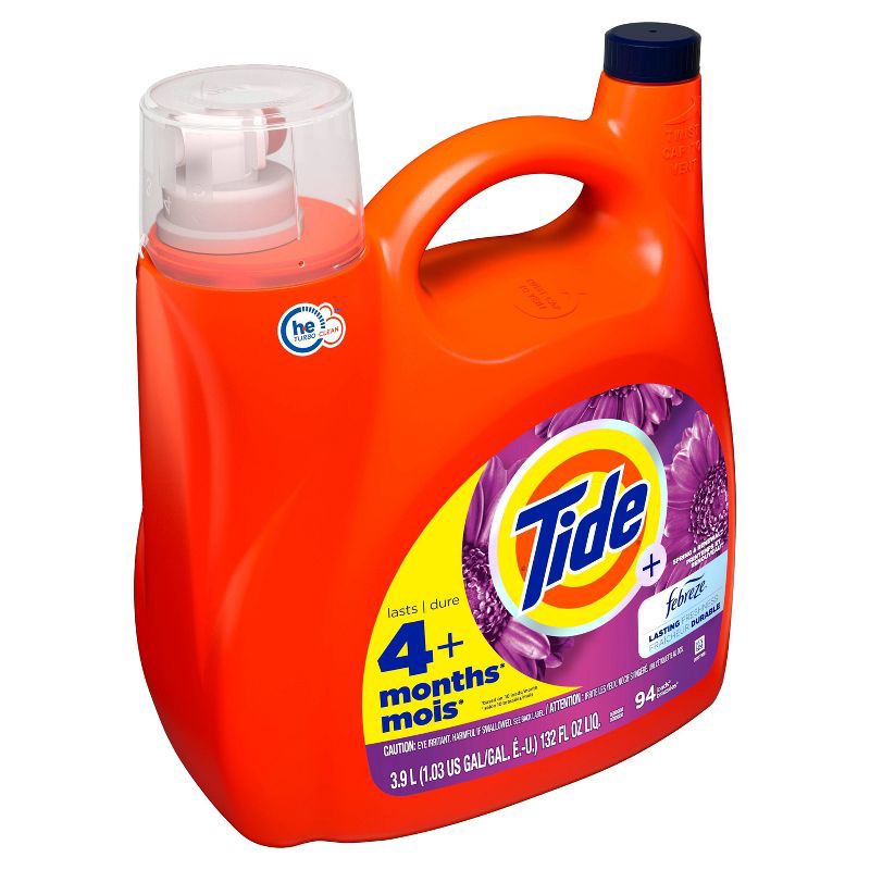 slide 2 of 8, Tide Plus Febreze High Efficiency Liquid Laundry Detergent - Spring & Renewal - 132 fl oz, 132 fl oz
