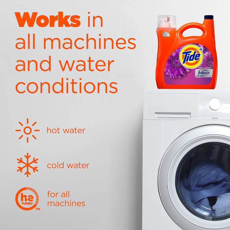 slide 7 of 8, Tide Plus Febreze High Efficiency Liquid Laundry Detergent - Spring & Renewal - 132 fl oz, 132 fl oz