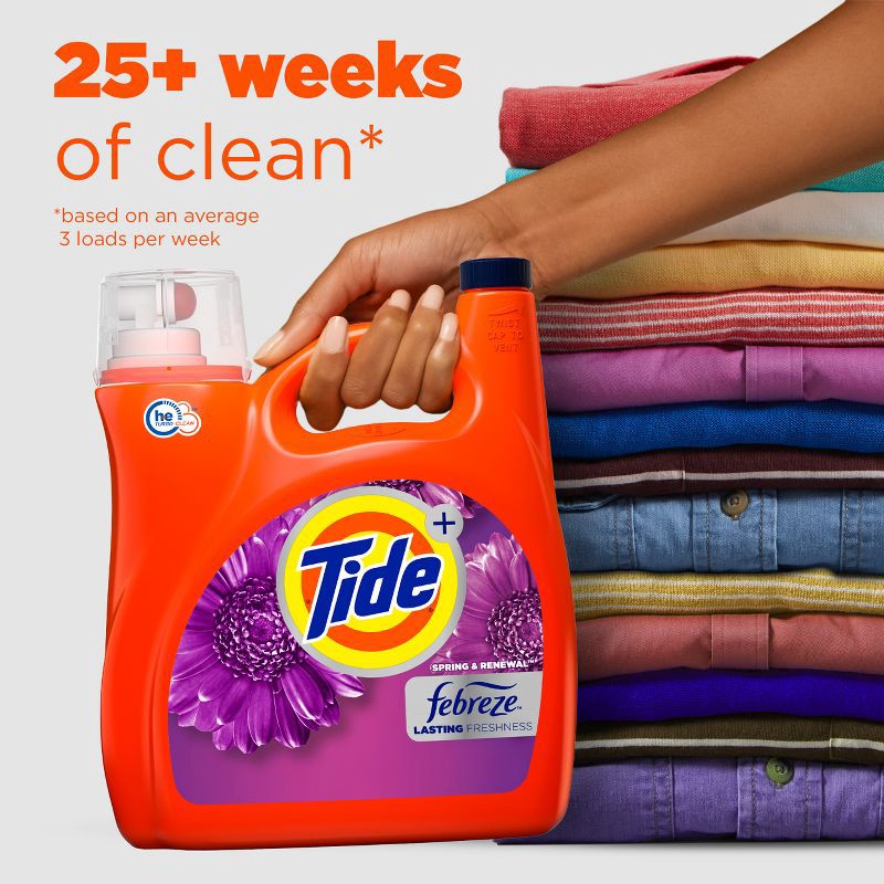 slide 6 of 8, Tide Plus Febreze High Efficiency Liquid Laundry Detergent - Spring & Renewal - 132 fl oz, 132 fl oz