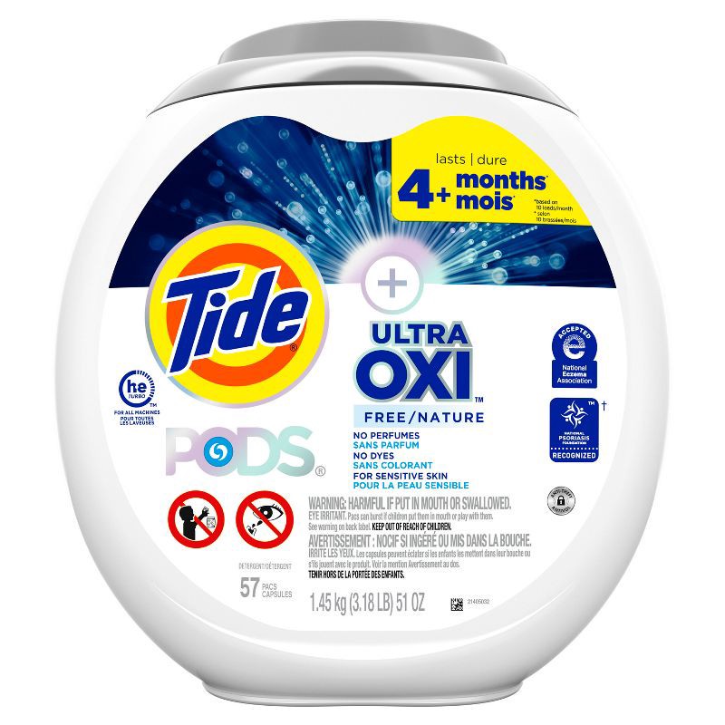 slide 8 of 9, Tide Ultra Oxi Free Unscented HE Deep Cleaning Concentrated Laundry Detergent Pods 57 Pacs - 51oz, 51 oz