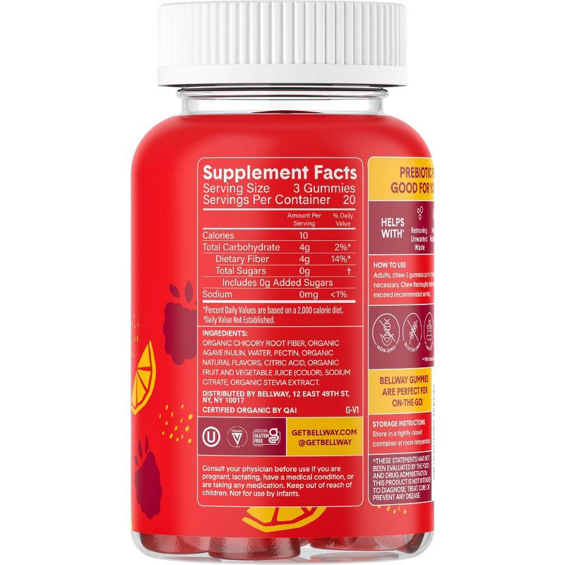 slide 2 of 8, Bellway Super Fiber Gummies, Organic Sugar-Free Prebiotic Fiber Supplement Gummies - Raspberry Lemon - 60ct, 60 ct
