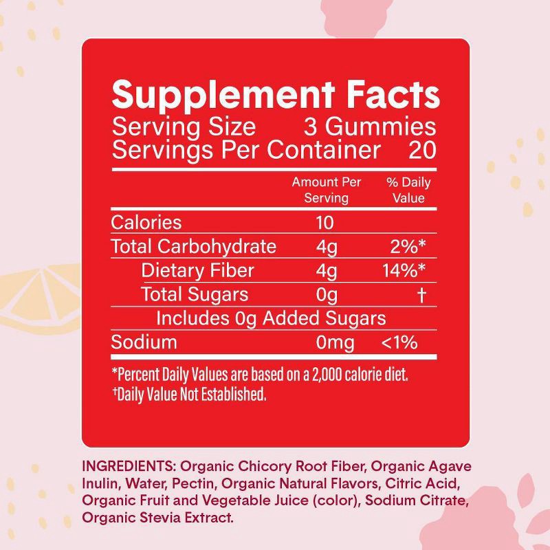 slide 7 of 8, Bellway Super Fiber Gummies, Organic Sugar-Free Prebiotic Fiber Supplement Gummies - Raspberry Lemon - 60ct, 60 ct