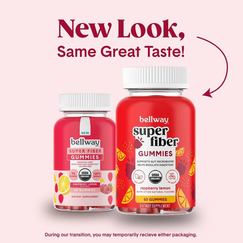 slide 8 of 8, Bellway Super Fiber Gummies, Organic Sugar-Free Prebiotic Fiber Supplement Gummies - Raspberry Lemon - 60ct, 60 ct