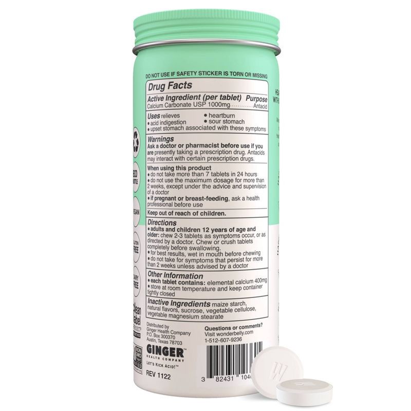 slide 7 of 11, Wonderbelly Antacid 1000mg Chewable Heartburn Relief Tablets - Watermelon Mint - 60ct, 60 ct; 1000 mg