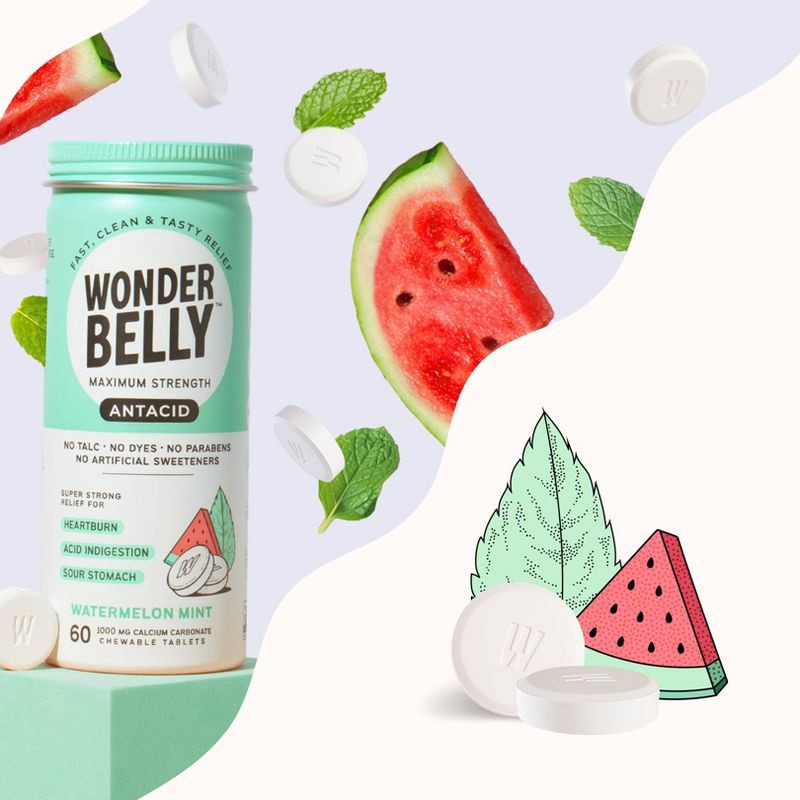 slide 5 of 11, Wonderbelly Antacid 1000mg Chewable Heartburn Relief Tablets - Watermelon Mint - 60ct, 60 ct; 1000 mg