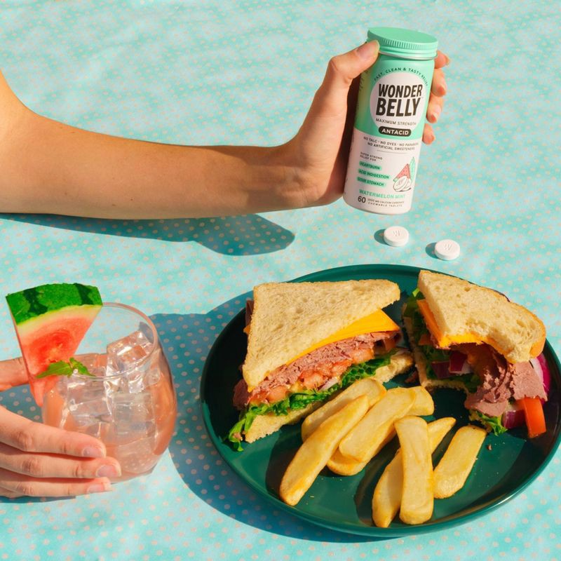 slide 3 of 11, Wonderbelly Antacid 1000mg Chewable Heartburn Relief Tablets - Watermelon Mint - 60ct, 60 ct; 1000 mg
