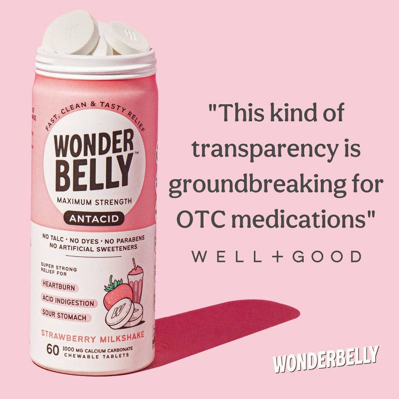 slide 10 of 11, Wonderbelly Antacid 1000mg Chewable Heartburn Relief Tablets - Watermelon Mint - 60ct, 60 ct; 1000 mg