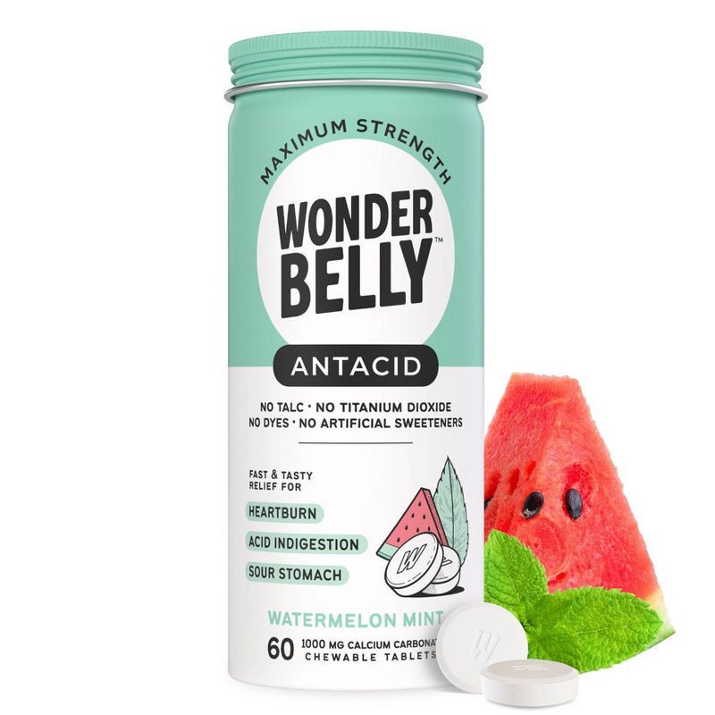 slide 1 of 11, Wonderbelly Antacid 1000mg Chewable Heartburn Relief Tablets - Watermelon Mint - 60ct, 60 ct; 1000 mg