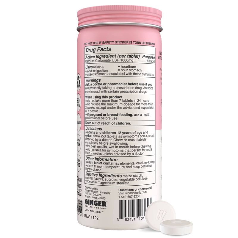 slide 4 of 10, Wonderbelly Antacid 1000mg Chewable Heartburn Relief Tablets - Strawberry Milkshake - 60ct, 60 ct; 1000 mg