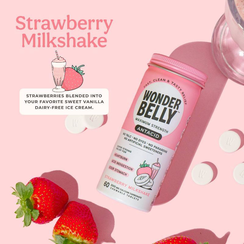 slide 4 of 11, Wonderbelly Antacid 1000mg Chewable Heartburn Relief Tablets - Strawberry Milkshake - 60ct, 60 ct; 1000 mg