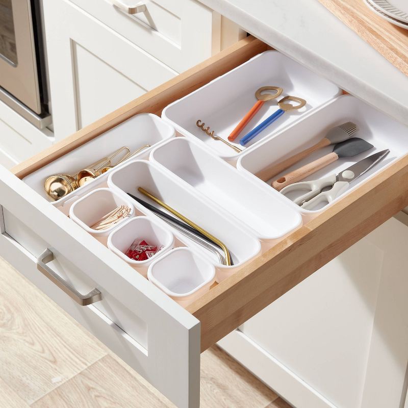 slide 2 of 3, 8pc Plastic Drawer Organizer Set White - Brightroom™: Modern In-Drawer Flatware Storage, Multiple Compartments, Dishwasher-Safe, 8 ct