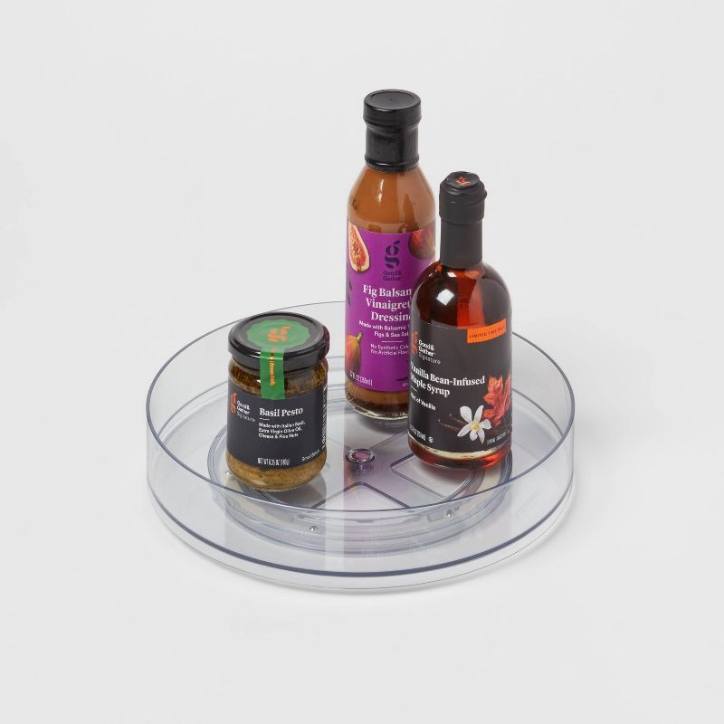 slide 3 of 3, 11" Low Plastic Lazy Susan Turn Table Clear - Brightroom™: Kitchen Cabinet Organizer, Polyethylene, Stainless Steel, 1 ct