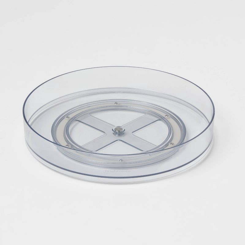 slide 1 of 3, 11" Low Plastic Lazy Susan Turn Table Clear - Brightroom™: Kitchen Cabinet Organizer, Polyethylene, Stainless Steel, 1 ct