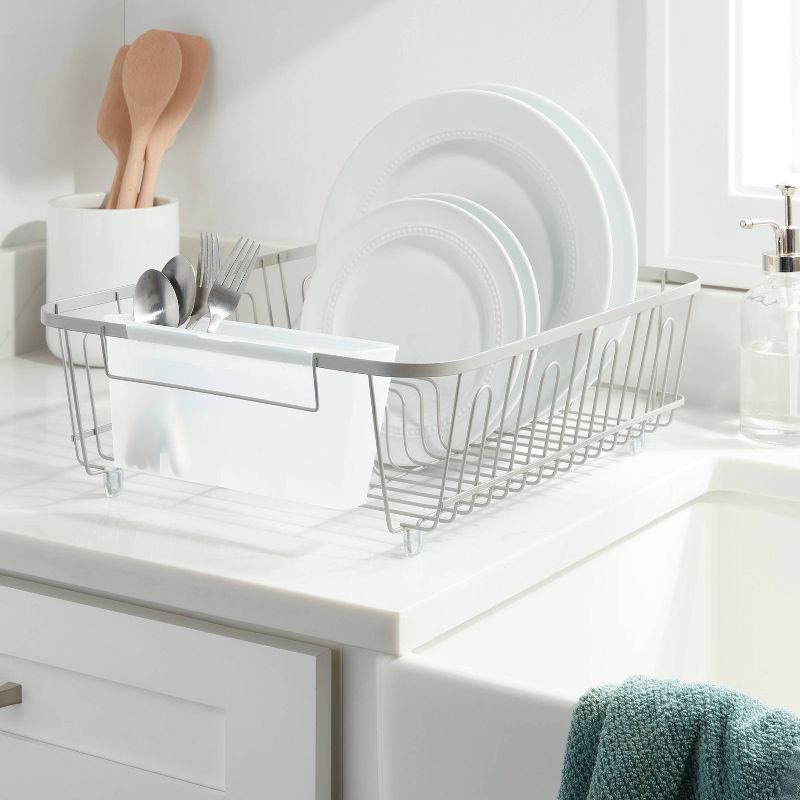 slide 2 of 3, Large Steel Dish Drainer Brushed Nickel - Brightroom™: Freestanding Dish Drying Rack with Utensil Holder, 1 ct