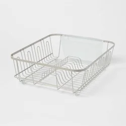 Large Steel Dish Drainer Brushed Nickel - Brightroom™: Freestanding Dish Drying Rack with Utensil Holder