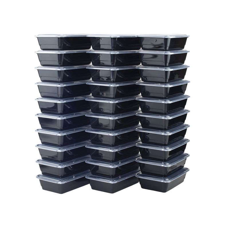 slide 2 of 13, GoodCook Meal Prep 1 Compartment Rectangle Containers + Lids - 4Cups - 60 pcs/30ct - Black, 60 ct, 30 ct