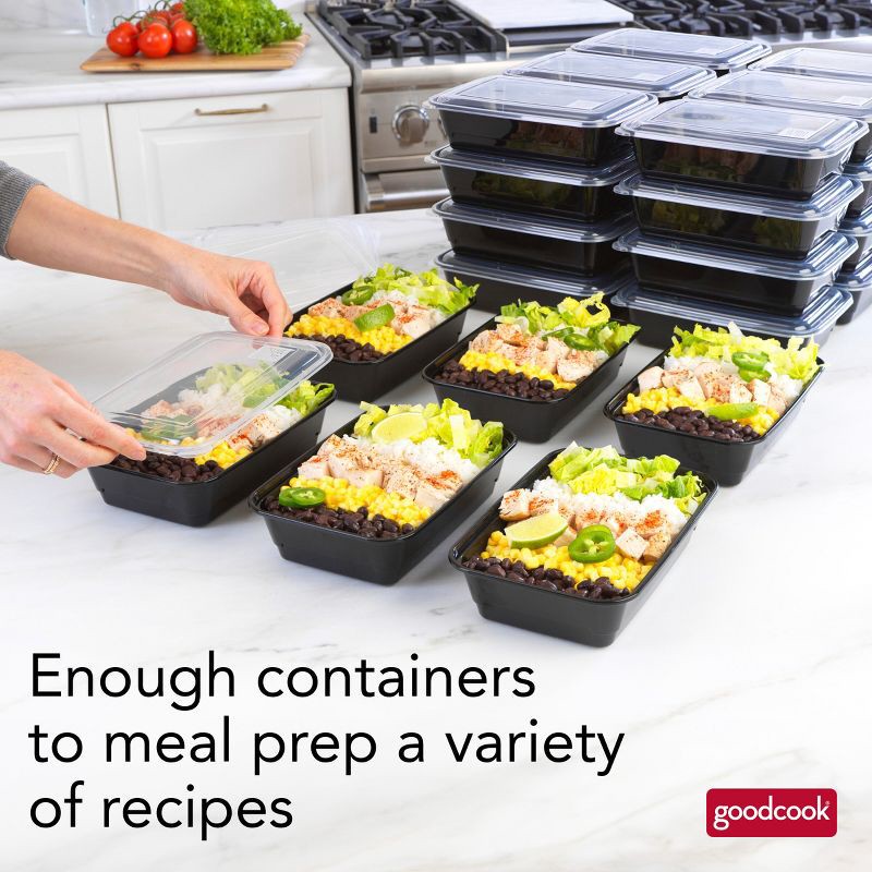 slide 7 of 13, GoodCook Meal Prep 1 Compartment Rectangle Containers + Lids - 4Cups - 60 pcs/30ct - Black, 60 ct, 30 ct