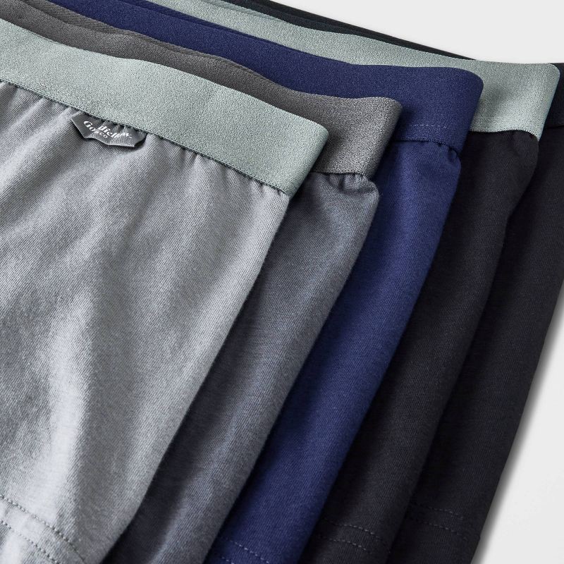 slide 4 of 4, Men's Trunks 5pk - Goodfellow & Co™ Gray/Blue/Black XXL: Mid Rise, Knit Fabric, 5 ct