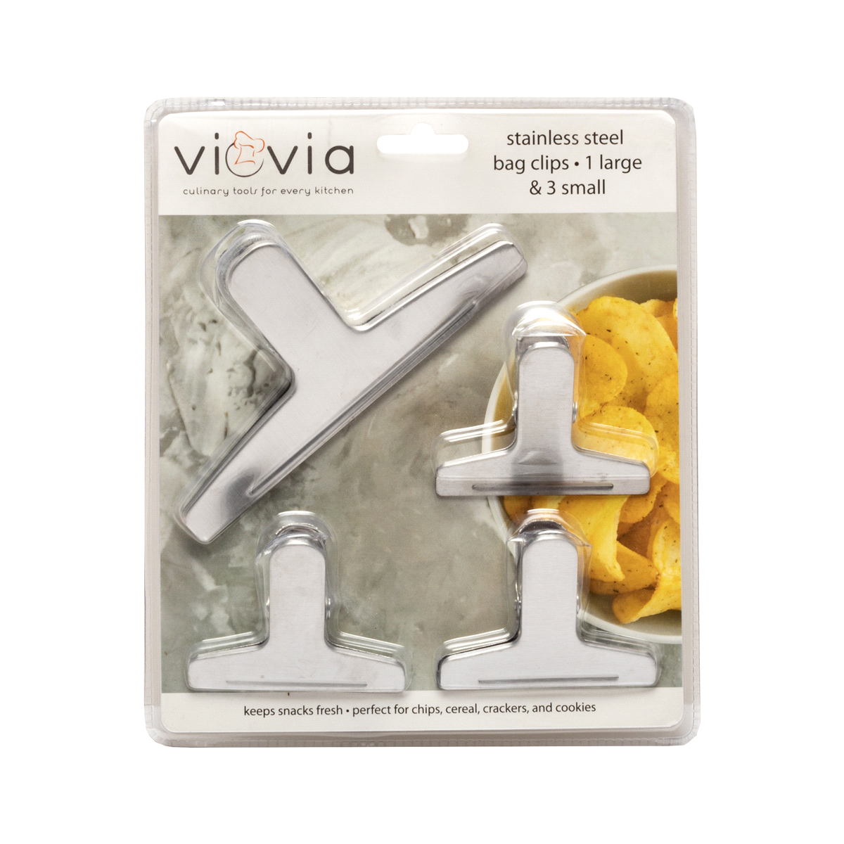 slide 1 of 1, Viovia Stainless Steel Bag Clips - Ea, 1 ct
