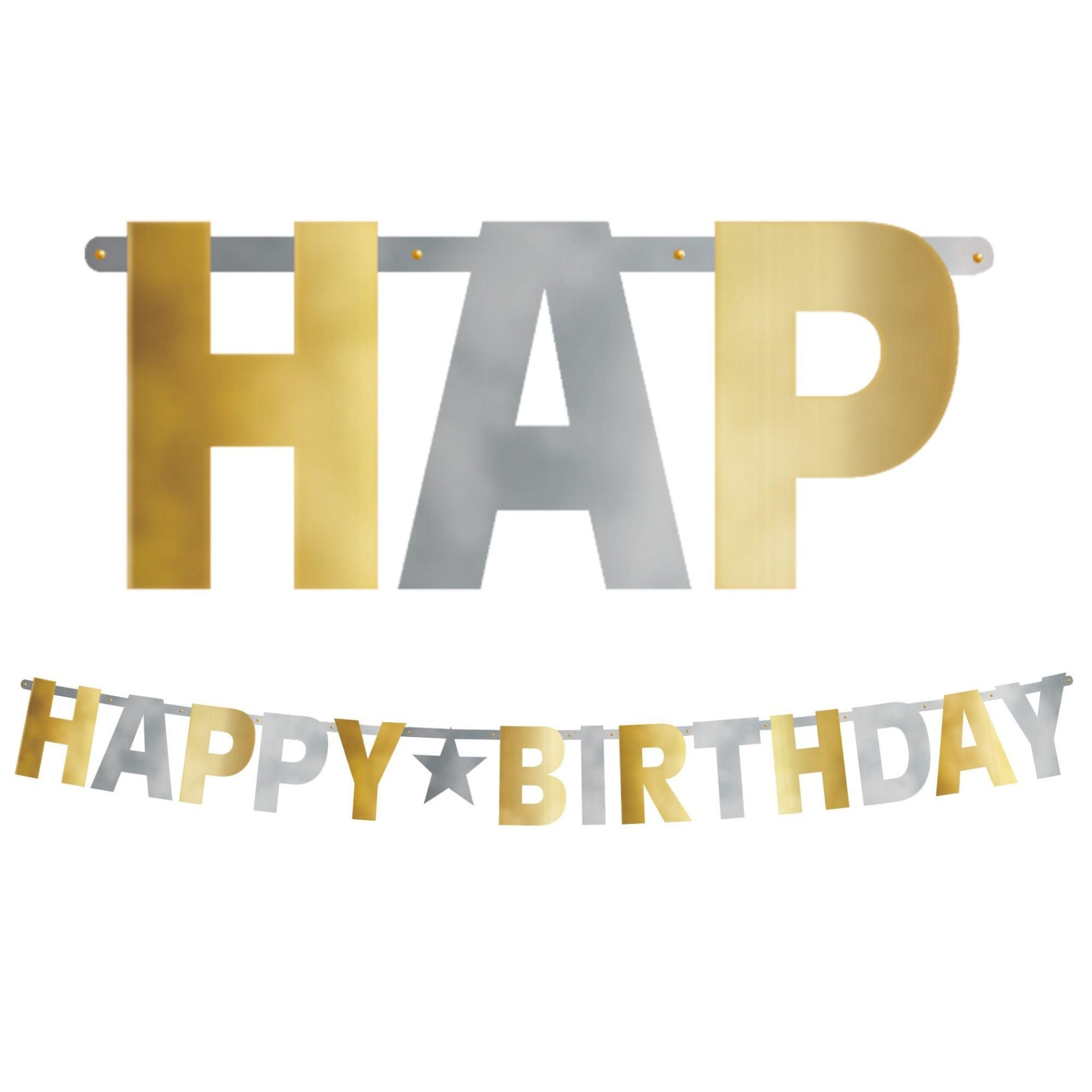 slide 1 of 1, Party City Giant Metallic Gold & Silver Happy Birthday Banner, 1 ct
