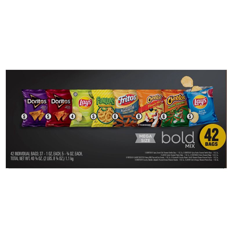 slide 2 of 8, Frito-Lay Bold Mix Snacks Mega Size Variety Pack - 42oz/42ct, 42 oz, 42 ct