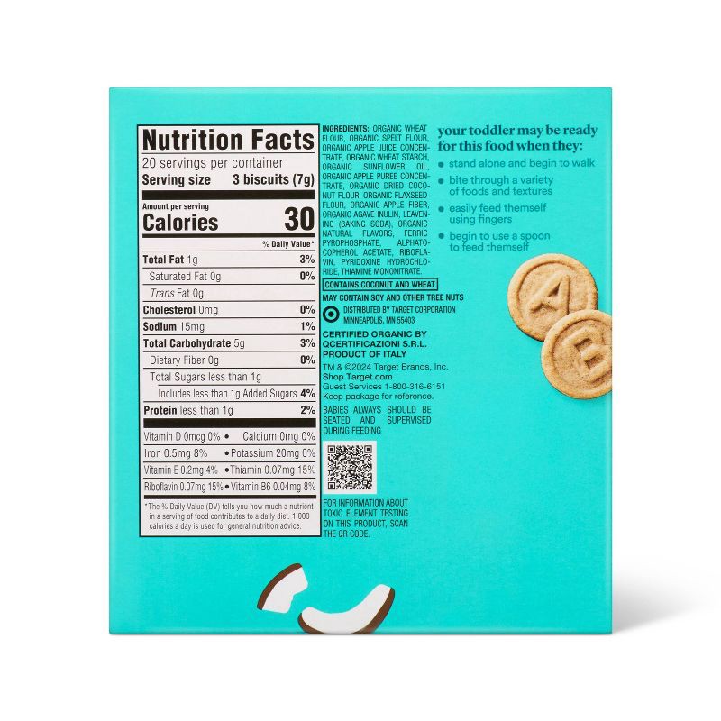 slide 2 of 4, Organic Alphabet Toddler Biscuits with Coconut - 5oz - Good & Gather™, 5 oz