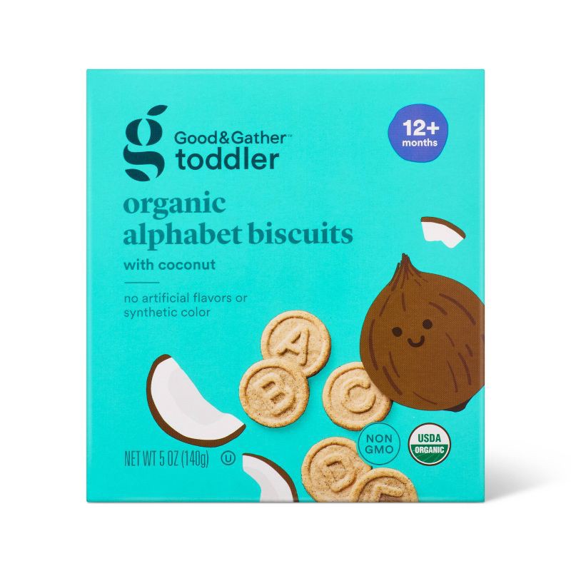 slide 1 of 4, Organic Alphabet Toddler Biscuits with Coconut - 5oz - Good & Gather™, 5 oz