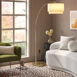 68"x41" Knurled Metal Arc Floor Lamp with Tiered Shade Brass - Threshold™: Curved Standing Illumination for Living Room