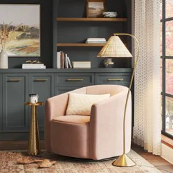 Gooseneck Floor Lamp with Natural Shade Brass - Threshold™: Adjustable, Rattan Shade, ETL Listed, Metal Base