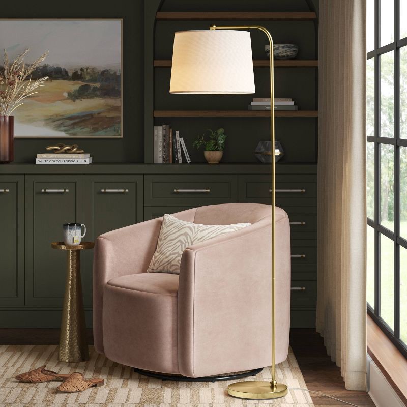 slide 2 of 4, 62"x14" New Traditional Downbridge Floor Lamp Brass - Threshold™: ETL Listed, Linen Shade, Metal Body, 1 ct