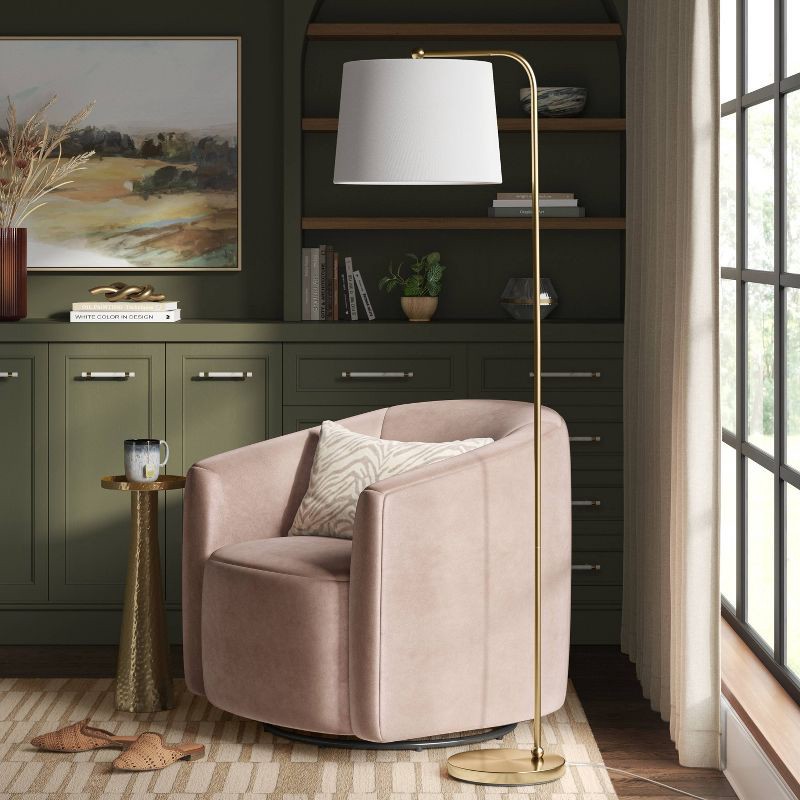 slide 3 of 4, 62"x14" New Traditional Downbridge Floor Lamp Brass - Threshold™: ETL Listed, Linen Shade, Metal Body, 1 ct