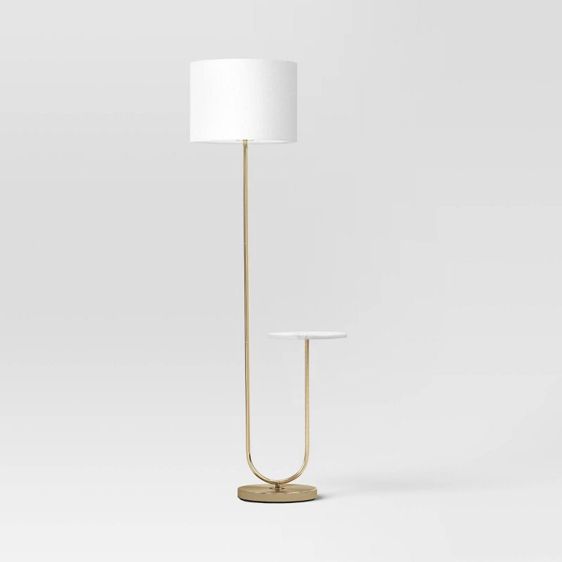 slide 2 of 4, 60"x20.5" Floor Lamp with Marble Table - Threshold™: Modern Standing Lamp with Polyester Shade, 1 ct