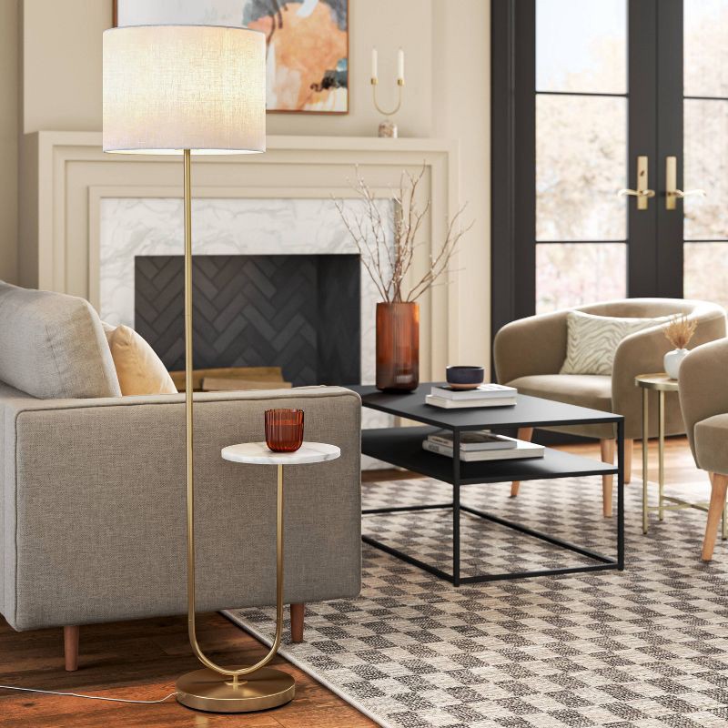 slide 1 of 4, 60"x20.5" Floor Lamp with Marble Table - Threshold™: Modern Standing Lamp with Polyester Shade, 1 ct