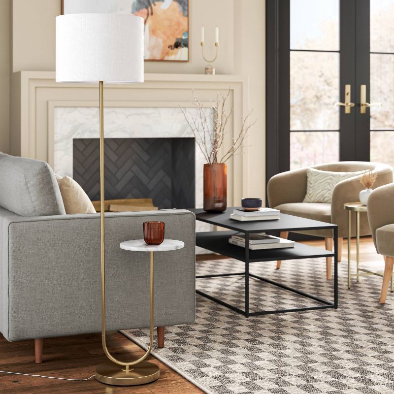 slide 3 of 4, 60"x20.5" Floor Lamp with Marble Table - Threshold™: Modern Standing Lamp with Polyester Shade, 1 ct