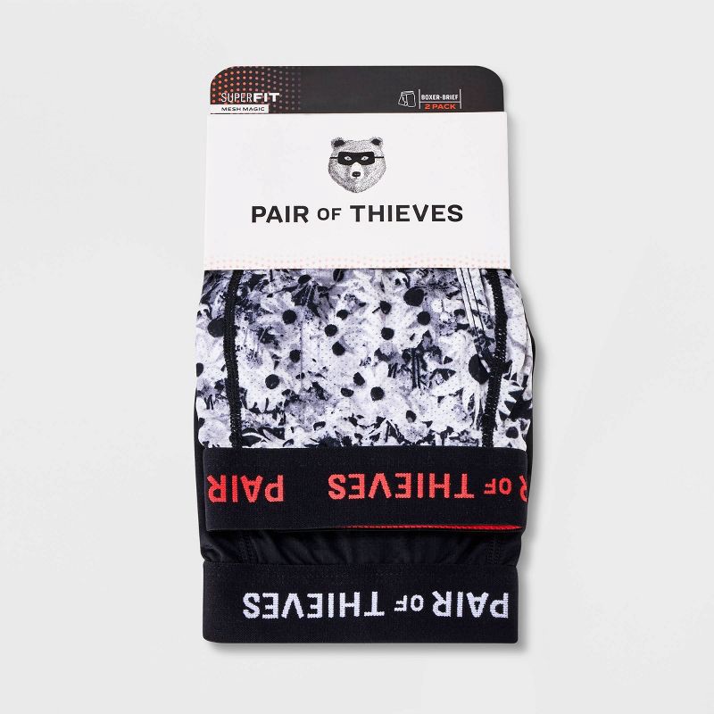 slide 2 of 4, Pair of Thieves Men's Floral Print Super Fit Boxer Briefs 2pk - Black/White S: Lightweight Mesh, Botanical Pattern, 2 ct