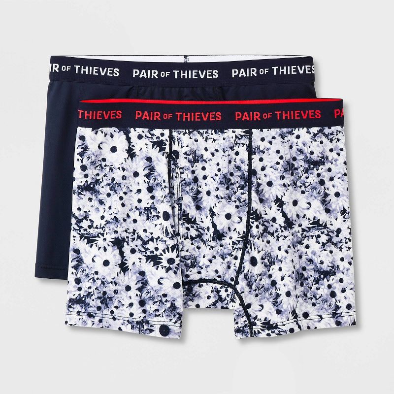 slide 1 of 4, Pair of Thieves Men's Floral Print Super Fit Boxer Briefs 2pk - Black/White L: Lightweight Mesh, Botanical Pattern, 2 ct
